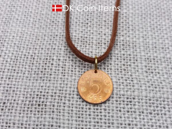 Denmark 1980 initial M coin pendant necklace with 42 year old Danish 5 ore coin.