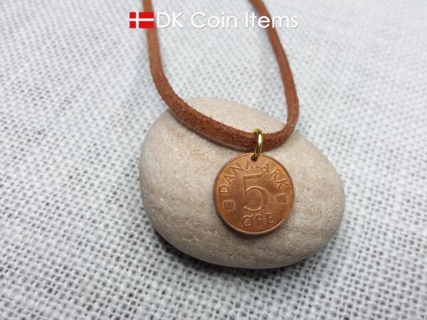 Denmark 1977 M-initial coin necklace with 47 year old 5 ore coin pendant. DKCoinItems