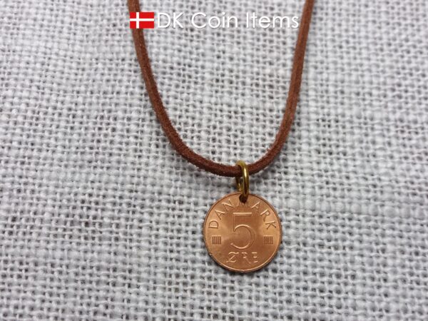 Denmark 1981 initial M coin pendant necklace with 43 year old Danish 5 ore coin.