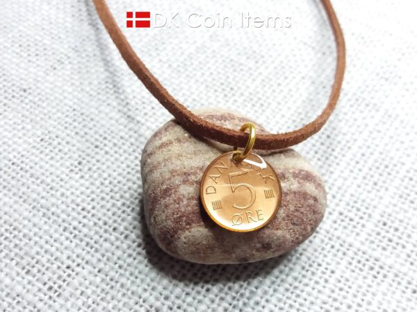 Denmark 1973 M-initial coin necklace with 51 year old 5 ore coin pendant. DKCoinItems