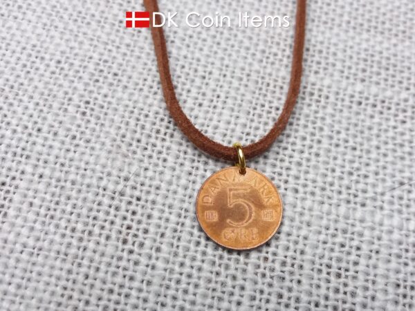 Denmark 1977 M-initial coin necklace with 47 year old 5 ore coin pendant. DKCoinItems