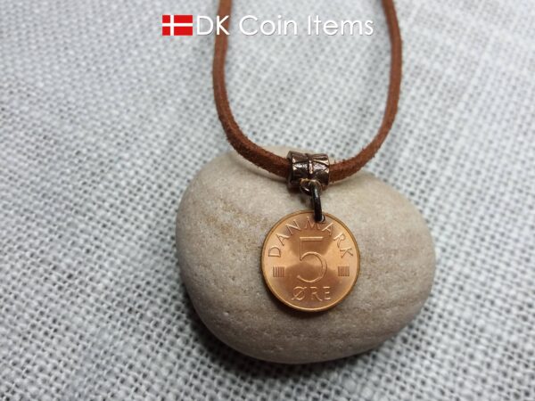 Denmark 1973 initial M coin necklace with 51 year old 5 ore coin pendant. DKCoinItems