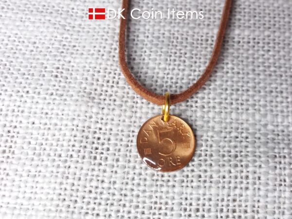 Denmark 1973 M-initial coin necklace with 51 year old 5 ore coin pendant. DKCoinItems