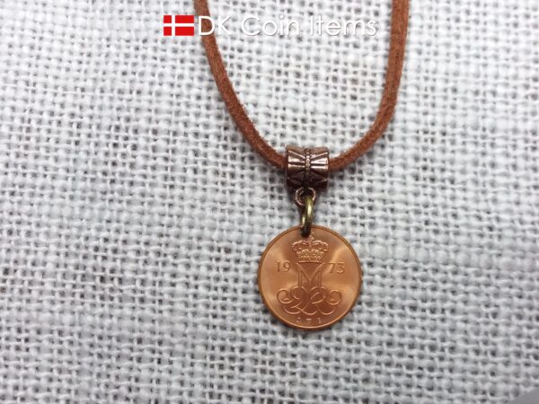 Denmark 1973 initial M coin necklace with 51 year old 5 ore coin pendant. DKCoinItems