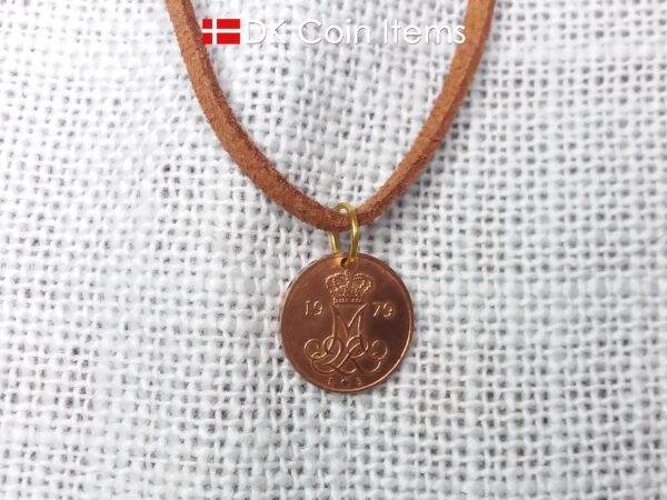 Denmark 1979 initial M coin necklace with 45 year old 5 ore coin pendant. DKCoinItems