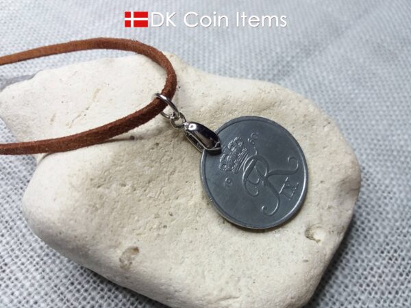 Denmark 1960 coin necklace with 64 year old R initial 5 ore as coin pendant