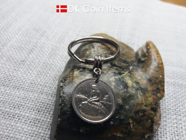 Danish Coin keychain with The Little Mermaid on a vintage token coin from Copenhagen