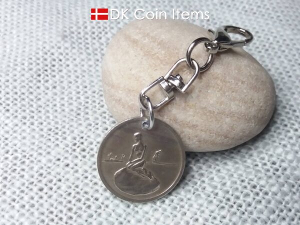 Little Mermaid charm with The Danish Little Mermaid sculpture on a Copenhagen vintage token coin