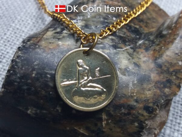 The Little Mermaid coin token necklace with Copenhagen transport token from the 60s