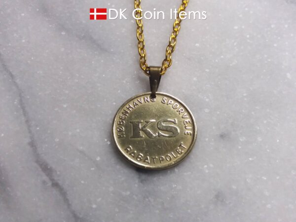 Little Mermaid necklace with The Danish Little Mermaid sculpture on a Copenhagen vintage token coin