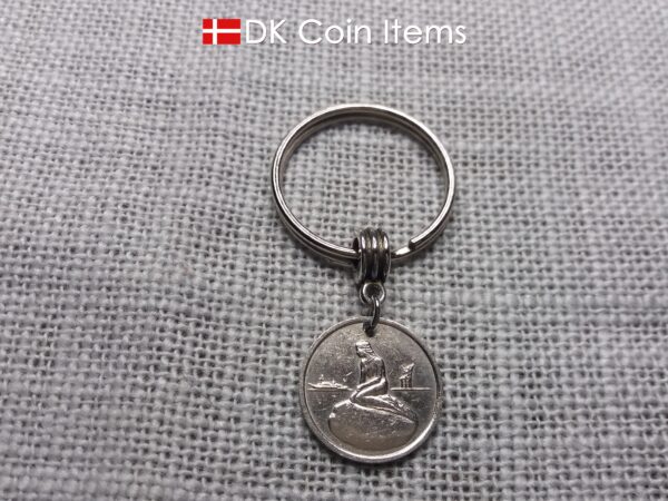 Danish Coin keychain with The Little Mermaid on a vintage token coin from Copenhagen