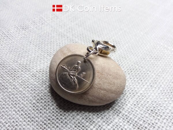 Danish Little Mermaid keychain with The Little Mermaid sculpture on a vintage Copenhagen token coin