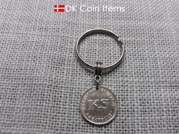 Danish Coin keychain with The Little Mermaid on a vintage token coin from Copenhagen