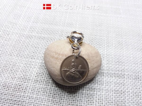 Danish Little Mermaid keychain with The Little Mermaid sculpture on a vintage Copenhagen token coin