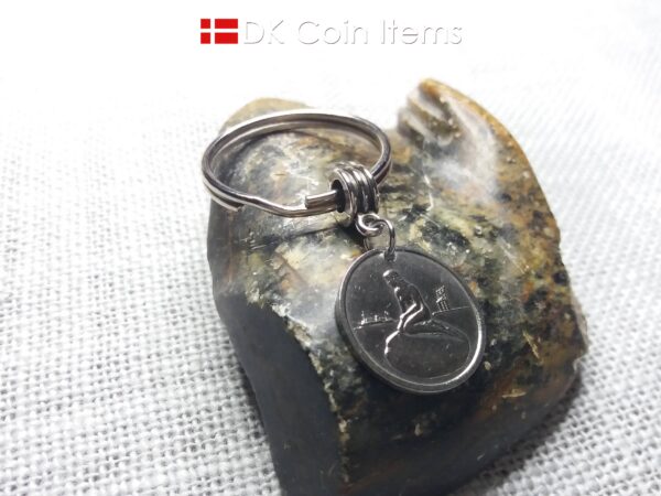 Danish Coin keychain with The Little Mermaid on a vintage token coin from Copenhagen