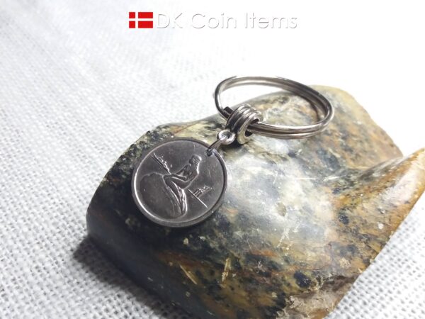 Danish Coin keychain with The Little Mermaid on a vintage token coin from Copenhagen