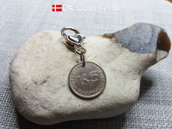 Danish Little Mermaid keychain with The Little Mermaid sculpture on a vintage Copenhagen token coin