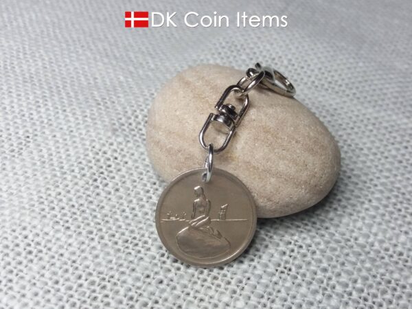 Little Mermaid charm with The Danish Little Mermaid sculpture on a Copenhagen vintage token coin