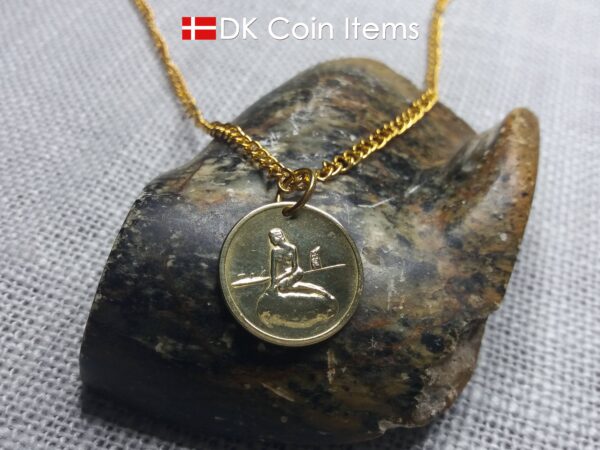 Little Mermaid necklace with The Danish Little Mermaid sculpture on a Copenhagen vintage token coin