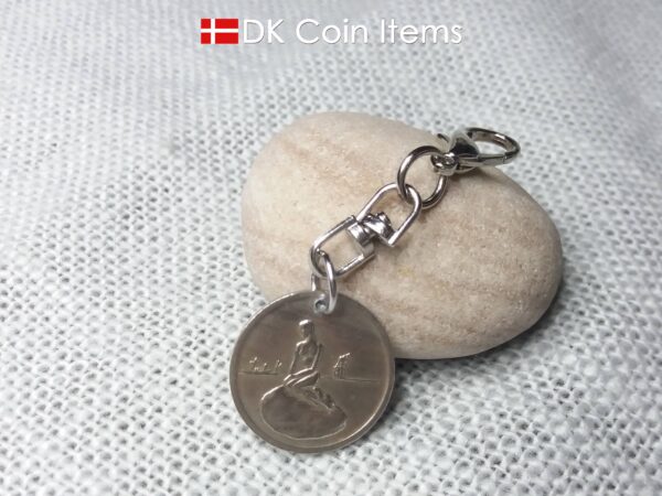 Little Mermaid charm with The Danish Little Mermaid sculpture on a Copenhagen vintage token coin