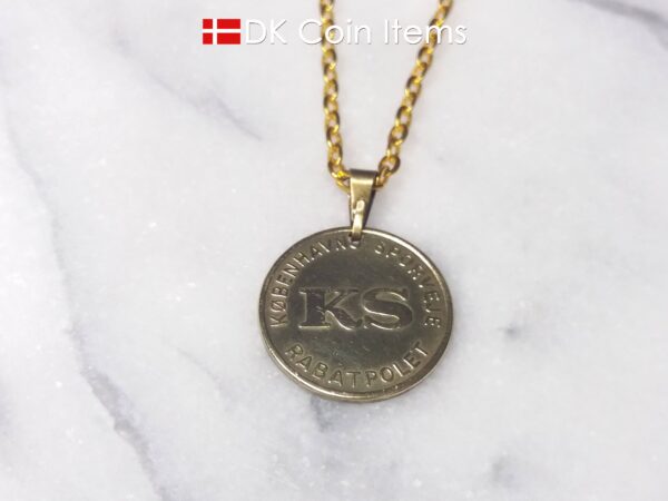 Little Mermaid necklace with The Danish Little Mermaid sculpture on a Copenhagen vintage token coin