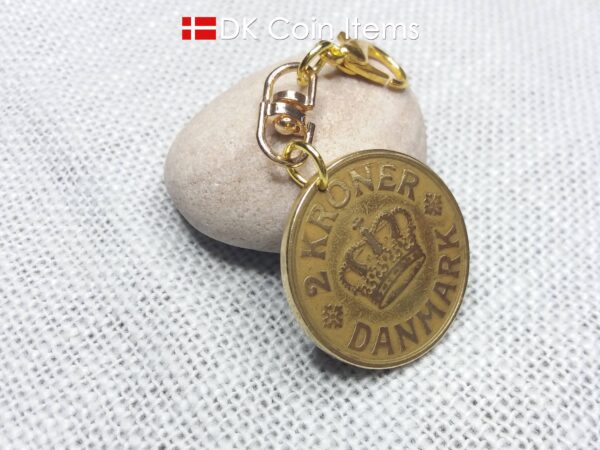 Denmark 99 year old Crown C initial coin pendant. Golden coin charm with 1925 2 kroner