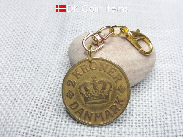 Denmark 99 year old Crown C initial coin pendant. Golden coin charm with 1925 2 kroner