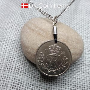 Denmark 1956 coin pendant necklace with 68 year old R initial 25 ore