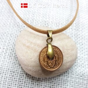 Denmark 1938 initial C coin pendant necklace with 86 year old Danish copper 1 ore coin