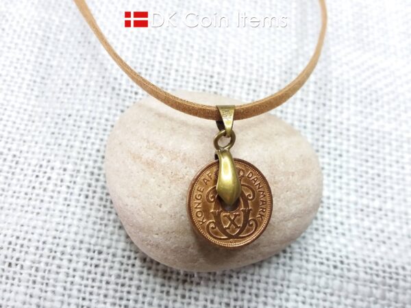 Denmark 1938 initial C coin pendant necklace with 86 year old Danish copper 1 ore coin