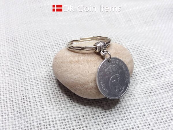 Denmark 1941 coin keychain. 83 year old C initial 2 ore coin pendant