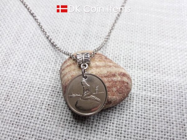 Coin necklace with The Danish Little Mermaid on a vintage token coin from Copenhagen