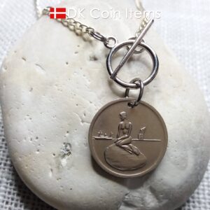 Coin necklace with The Little Mermaid on a vintage token coin from Copenhagen Denmark as pendant