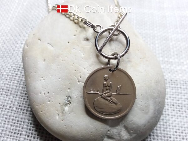 Coin necklace with The Little Mermaid on a vintage token coin from Copenhagen Denmark as pendant