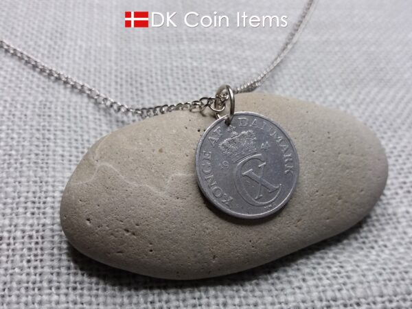 Denmark 1941 coin necklace. 83 year old Crown C initial 2 ore coin pendant. 83rd birthday gift. Antique Danish vintage souvenir gift.