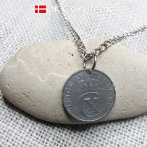 Denmark 1942 coin necklace. 82 year old Crown C initial 2 ore coin pendant. 82nd birthday gift. Antique Danish vintage souvenir gift