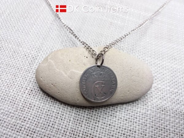 Denmark 1944 coin necklace. 80 year old Crown C initial 2 ore coin pendant. 80th birthday gift. Antique Danish vintage souvenir gift