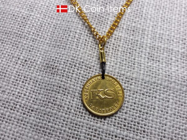 Denmark vintage token coin necklace with The Little Mermaid sculpture in Copenhagen. Danish fairy tale souvenir