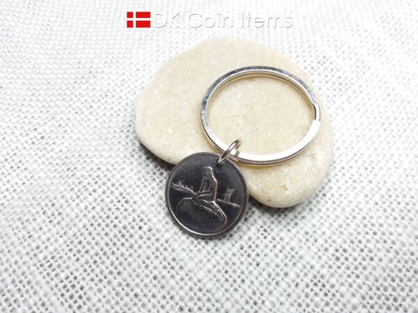 Denmark vintage token coin keychain with The Little Mermaid statue in Copenhagen - Danish fairy tale souvenir