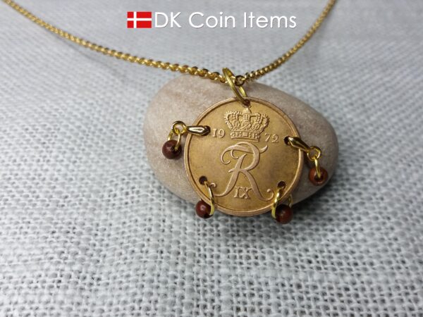 Denmark 1972 coin necklace with 52 year old R initial 5 ore as coin pendant