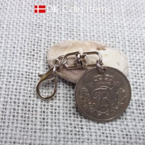 Denmark 1958 coin charm. 66 year old 25 ore with Crown R initial coin pendant