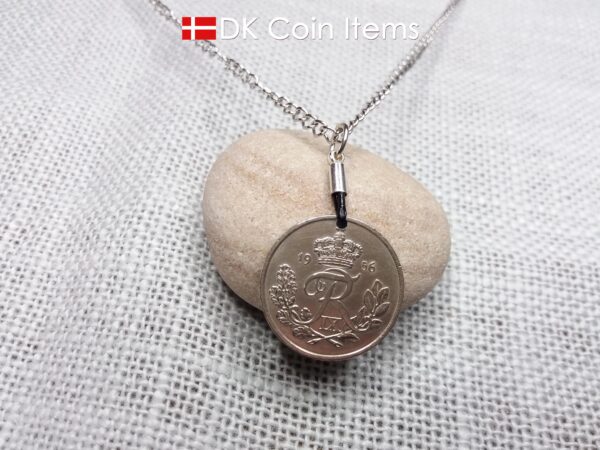 Denmark 1956 coin pendant necklace with 68 year old R initial 25 ore