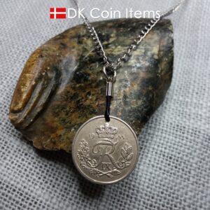 Denmark 1955 coin pendant necklace with 69 year old R initial 25 ore