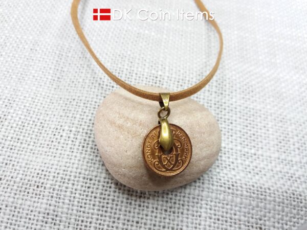 Denmark 1938 initial C coin pendant necklace with 86 year old Danish copper 1 ore coin