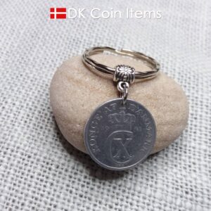 Denmark 1941 coin keychain. 83 year old C initial 2 ore coin pendant