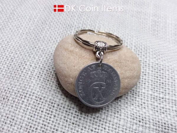 Denmark 1941 coin keychain. 83 year old C initial 2 ore coin pendant