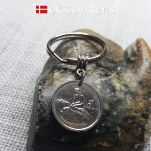 Danish Coin keychain with The Little Mermaid on a vintage token coin from Copenhagen