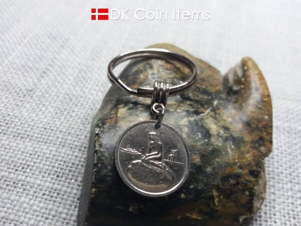 Danish Coin keychain with The Little Mermaid on a vintage token coin from Copenhagen