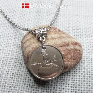 Coin necklace with The Danish Little Mermaid on a vintage token coin from Copenhagen