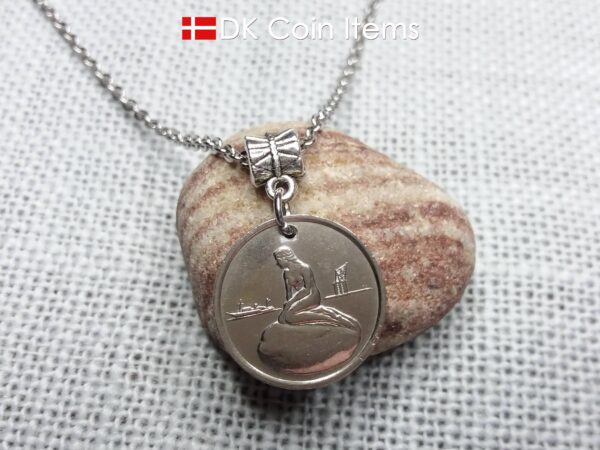 Coin necklace with The Danish Little Mermaid on a vintage token coin from Copenhagen